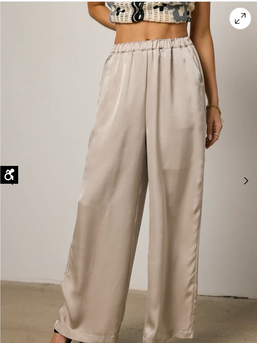 bohme Taupe Satin Wide-Leg Pants - Picture 2 of 7